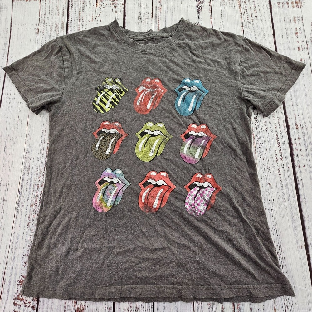 Rolling Stones Logos Gray Short Sleeve Cotton T-Shirt Men's S